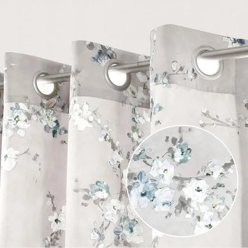 Vista 9 de DriftAway Cortinas florales grises para dormitorio, 63 pulgadas de largo, patrón estampado de ramas de flores azules y blancas, oscurecimiento
