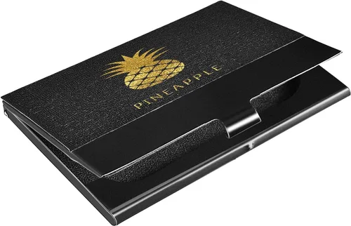 Vista 8 de ALAZA Titular de la tarjeta de visita de la vendimia de la música del casete de audio de cuero de acero inoxidable delgado bolsillo cartera