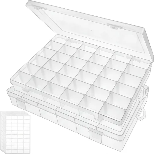 Vista 8 de Caja Organizadora de Plástico Transparente de 36 Cuadrículas con Divisores de Compartimentos Ajustables, Caja de Colección de Rocas para Cuentas