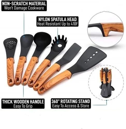 Vista 3 de 7-Pieces/Kit de utensilios de cocina de nylon con soporte giratorio antiadherente utensilios de cocina Set Soporte para utensilios