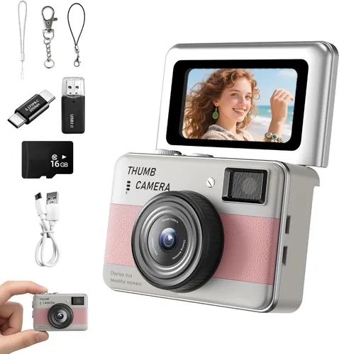 Vista 11 de Mini cámara con llavero – Cámara de pulgar HD, pantalla abatible de 1.47 pulgadas Múltiples modos de disparo y grabación Cámara digital portátil