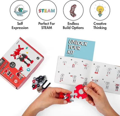 Vista 3 de The Off Bits ArtBit - Juego de construcción de juguetes robot, ideas educativas para regalos de Pascua, kit de aprendizaje de actividades STEM, kit