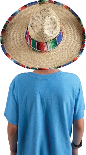 Vista 4 de GiftExpress Sombrero de niño con ribete de serape, sombrero de paja para Cinco de Mayo, disfraz mexicano de Serape