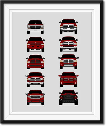 Vista 9 de Custom Car Posters Póster hecho a mano compatible con Dodge Ram Pickup Truck Generations e impresión de Ram 1500 2500 3500 – Multi, impresión