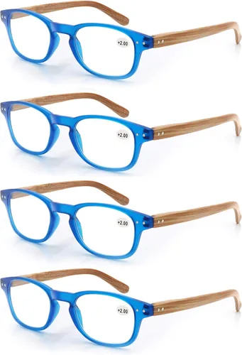 Vista 10 de MODFANS Paquete de 4 gafas de lectura 2.0, con bisagras de resorte de aspecto de madera, elegantes, para hombres y mujeres Paquete de 4