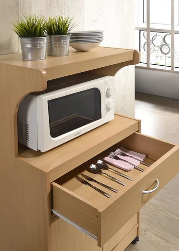Vista 5 de HODEDAH IMPORT - Carrito de cocina para microondas, de madera de haya.