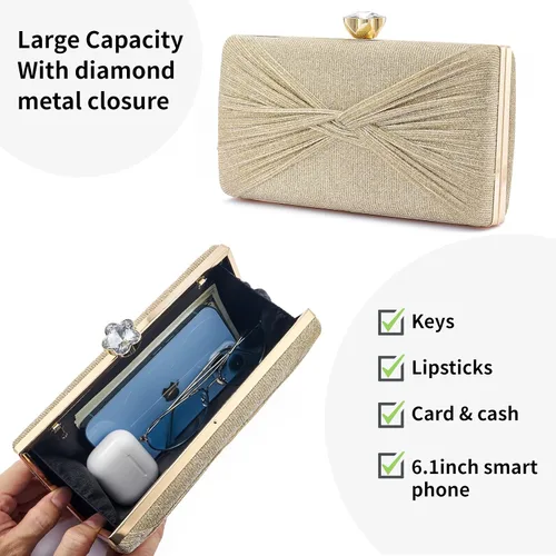 Vista 4 de YAPAIOU Bolso de mano de metal con patrón de celosía para mujer, bolso de mano geométrico de noche con correa de cadena