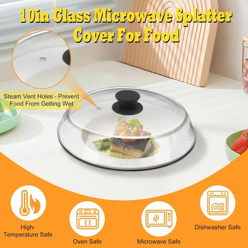Vista 2 de Tapa de 10 Pulgadas de Vidrio para Microondas con Protección contra Salpicaduras para Alimentos con Alfombrilla de Silicona, Tapa de 10 Pulgadas
