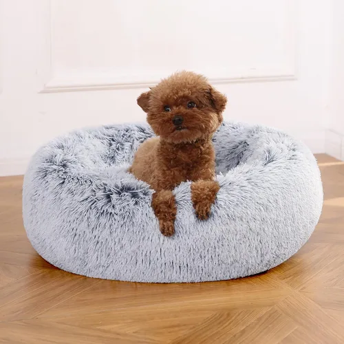 Vista 7 de Amazon Basics Donut Pet Bolster - Cama de pelo sintético para perro, gris, 23" x 23