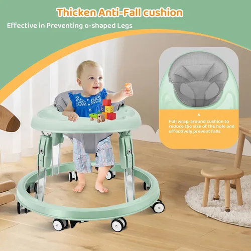 Vista 3 de Andador para bebés con ruedas, plegado de un solo toque, ajuste de altura Verde