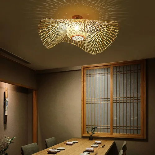 Vista 2 de Rattan Tejido Lámpara Sombra Restaurante Oficina Dormitorios Iluminación Sombras, Vintage Moderno