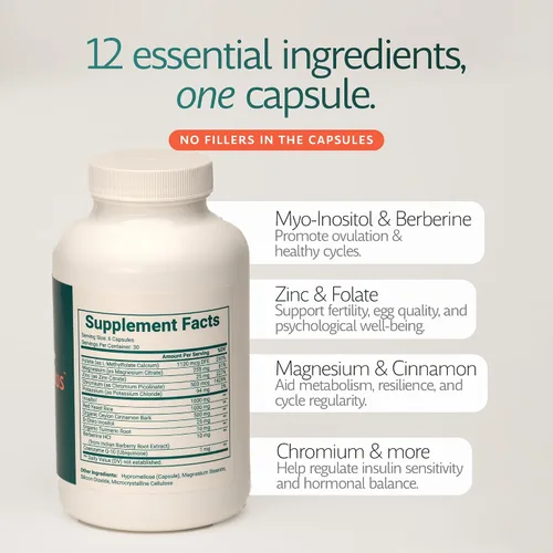 Vista 5 de Suplemento para mujeres, mezcla de mio-inositol y D-Chiro 40:1 con 12 ingredientes, 180 cápsulas
