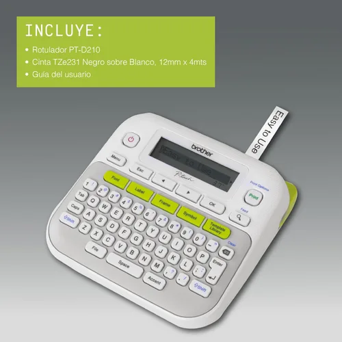 Vista 6 de Brother P-touch, PTD210, etiquetadora monocromática fácil de usar, teclas de un solo toque, múltiples estilos de fuente, 27 plantillas fáciles