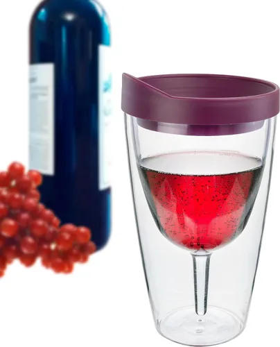 Vista 4 de Southern Homewares Vaso de vino de acrílico aislado con tapa Merlot – Taza de viaje de doble pared de 16 onzas, paquete de 4 vino 2 Go Set