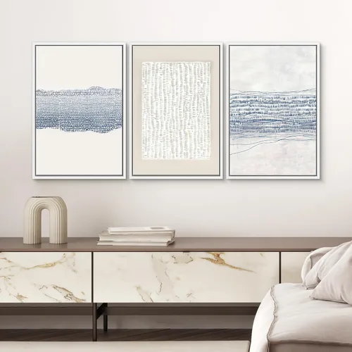 Vista 100 de SIGNWIN Lienzo enmarcado para pared, juego de arte neutro de bosque brumoso, ilustraciones en tono tierra, arte moderno, decorativo, bohemio