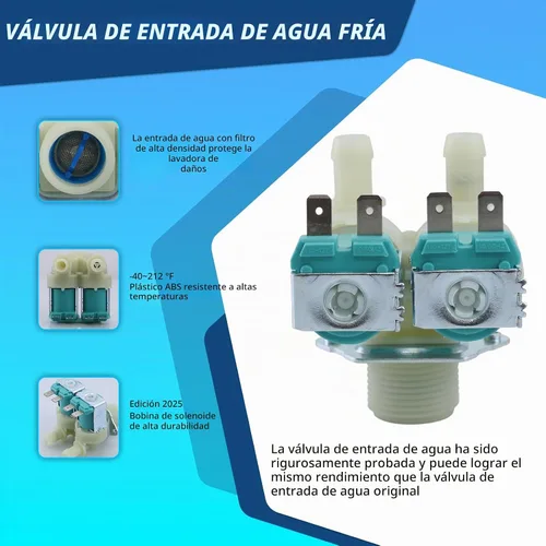 Vista 3 de Válvula de entrada de agua de lavadora para Samsung WF42H5000AW/A2
