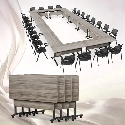 Vista 9 de Paquete de 2 mesas de conferencias plegables, mesa de reunión modular de 1915-gris