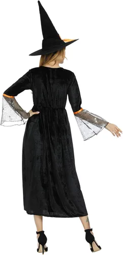 Vista 7 de Haorugut Disfraz de bruja para mujer, disfraz de bruja malvada, vestido de bruja