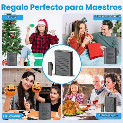 Vista 7 de Amplificador de voz con micrófono de solapa inalámbrico, micrófono inalámbrico recargable portátil y altavoz con cintura, amplificador de voz