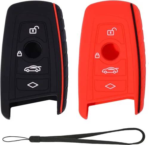Vista 7 de Funda protectora de silicona compatible con BMW Trapezoid Style Key FOB – 3 botones y correa para la muñeca – Comprueba la configuración