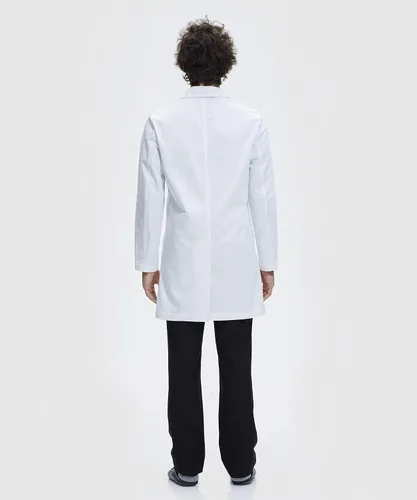 Vista 2 de Dr. James Abrigo de laboratorio para hombre, ajuste a medida, bolsillos para smartphone y tablet, blanco, 38 pulgadas de largo, Blanco