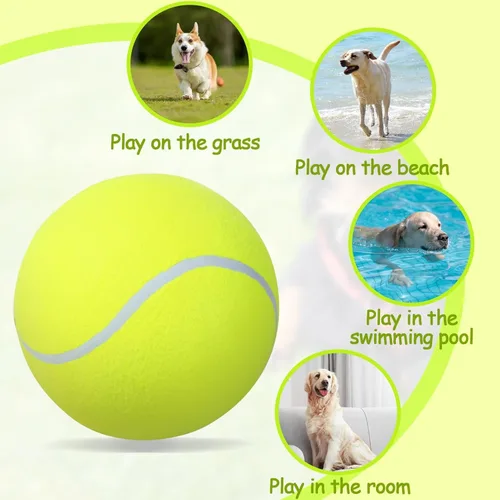 Vista 3 de TYLIN Pelota de tenis gigante para perros de 9.5 pulgadas, divertida pelota de deportes al aire libre, pelotas de tenis grandes amarillas