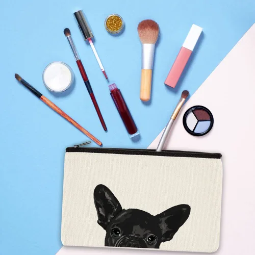 Vista 4 de WIRESTER Bolsa de maquillaje de lona con cremallera, bolsa de cosméticos, estuche organizador para mujeres y niñas, bolsa de cosméticos de viaje