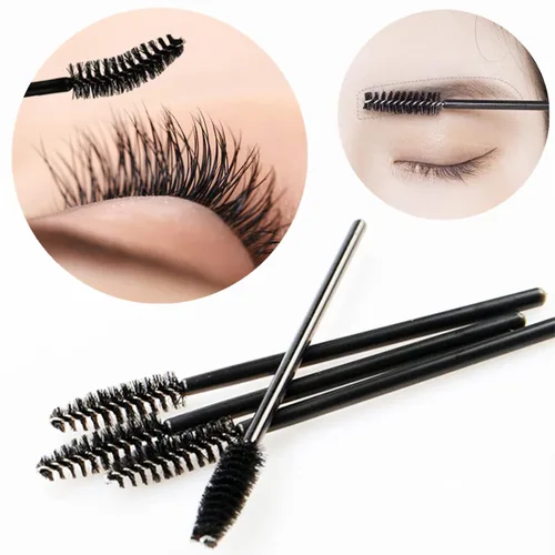 Vista 2 de BTYMS 100 piezas desechables de pestañas carretes aplicador de rímel aplicador de pestañas varita pestañas cepillo cejas carrete para extensión Negro