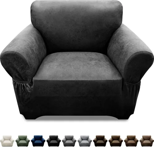 Vista 71 de Fundas para Sillón de 2 Piezas con Cojín en T, Fundas de Aspecto de Cuero para Sofá, Fundas para Sillas, Protector de Muebles Elástico, Funda