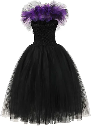 Vista 4 de YOFEEL Maleficent costume Dress up Toddler Kids Baby girls Witch Evil Queen Tutu Dress for Halloween Cosplay