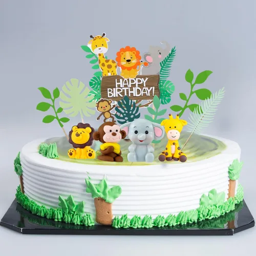 Vista 7 de 36 piezas de decoración de pastel de safari con hojas, decoración de elefante, cumpleaños, decoración para tartas, animales de la selva, decoración