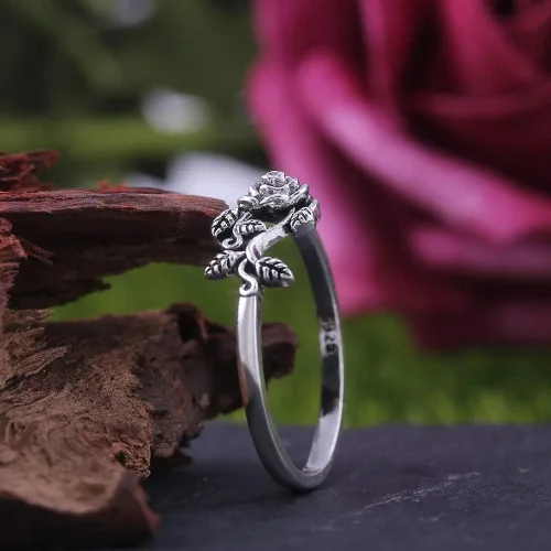 Vista 4 de JESMING Anillo para mujer con diseño de rosa delicada, plata de ley 925