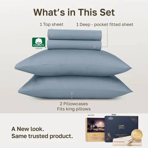 Vista 91 de California Design Den Sábanas de Algodón Egipcio 100%, Juego de Sábanas de Lujo Auténtico Certificado Tamaño Full con Bolsillo Profundo, Satén Suave
