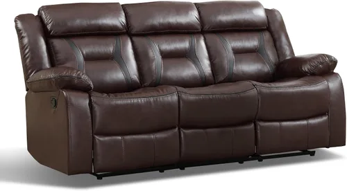 Vista 7 de Sofá reclinable manual de cuero sintético, sofá reclinable de 3 plazas, sofá cama para sala de estar, muebles, sala de reuniones, marrón oscuro