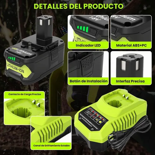 Vista 4 de Paquete de 2 repuestos P102 de 80000mAh para batería Ryobi de 18 V y Compatible con herramientas eléctricas inalámbricas Ryobi de litio P102 P103