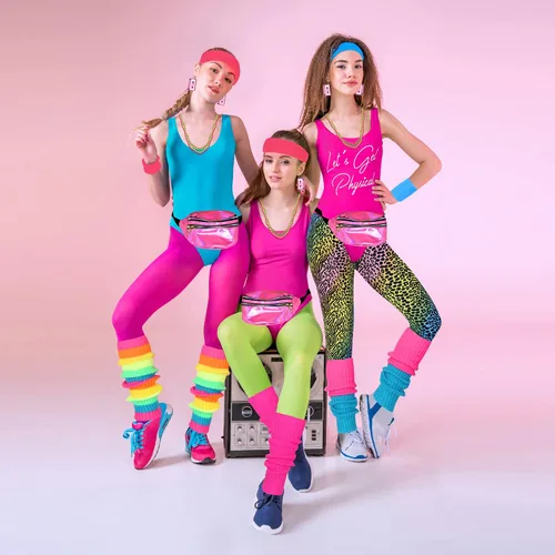 Vista 5 de CICOCI Accesorios de los años 80 para mujer, ropa de entrenamiento de los años 80, disfraz de los años 80, conjunto retro para fiestas calentadores