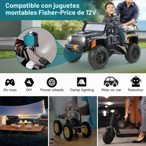 Vista 3 de Adaptador de corriente para ruedas de batería Makita 18V LXT con conector de arnés de cables y portafusibles compatible con ruedas de batería de 12