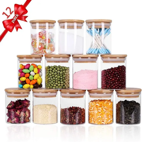 Vista 10 de Tzerotone Juego de tarros de especias, 2.5 onzas, 20 piezas, tarros de vidrio con tapas herméticas de bambú y etiquetas, mini recipientes