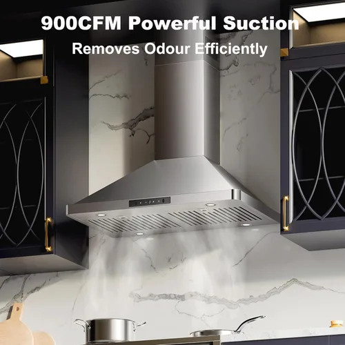 Vista 2 de 30inch Wall Mount Range Hood, 900CFM Stainless Steel Kitchen Hood