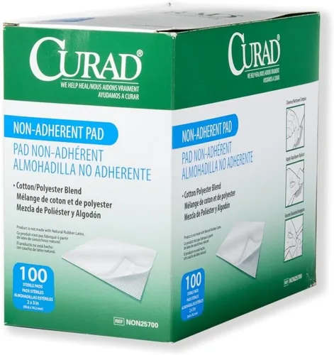 Vista 7 de Curad Almohadillas estériles no adherentes, suaves, perforadas, absorbentes, algodón/poliéster, 2" x 3", estériles, 100 almohadillas