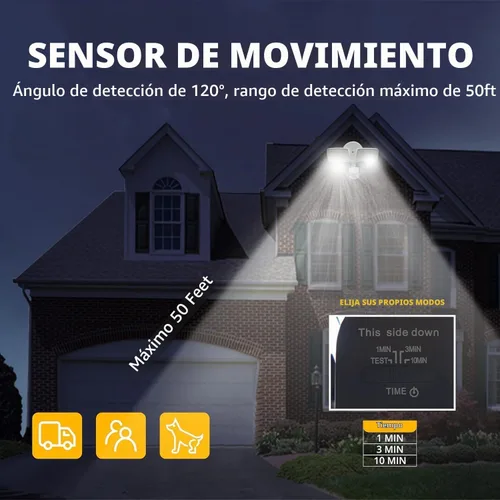 Vista 3 de UME Luces LED de seguridad de 19 W, luz con sensor de movimiento para exteriores, luz de inundación de movimiento de 2000 lúmenes, 5000 K, IP65