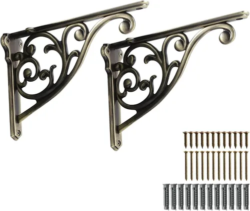 Vista 16 de Soportes de estante de 4 pulgadas, paquete de 4 soportes de pared de latón antiguo de alta resistencia, estantes decorativos de cocina victoriana