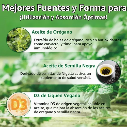 Vista 7 de Aceite de orégano 300 mg Semilla Negra D3 Gummies Apoyo Inmune 60ct