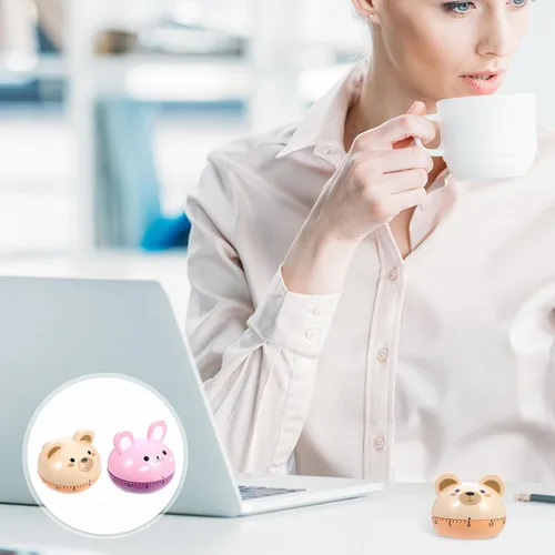 Vista 4 de Mechanical Kitchen Timer 2pcs Cartoon Bear and Rabbit Design 60-Minute Countdown Cooking Timer Device for Home Food Preparation and Baking