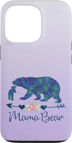 Vista 10 de Teal Blue Purple Floral Mama Bear and One Cub Silver Purple Case for iPhone 17