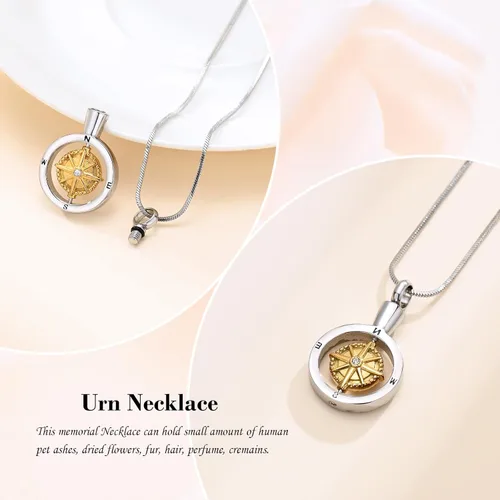 Vista 6 de Minicremation Joyería de cremación de brújula para cenizas, cenizas funerarias, colgante de medallón de recuerdo para mujeres y hombres