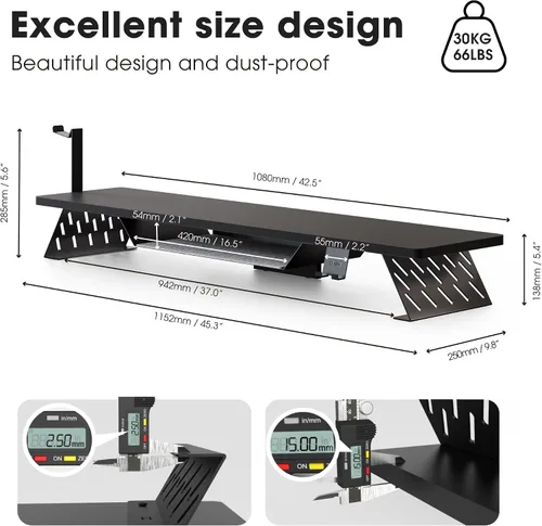 Vista 4 de Fenge Soporte de monitor doble, elevador de monitor de 42.5 pulgadas para escritorio, estante de escritorio de madera para 2 monitores, estante