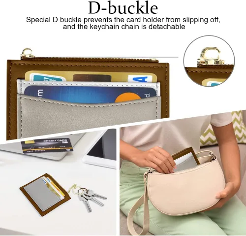 Vista 51 de URAQT Cartera para tarjetas de crédito, cartera minimalista de cuero delgado con cremallera, mini protector de tarjeta de crédito, llavero bolsillo