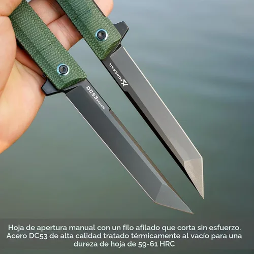 Vista 2 de Cuchillo plegable de bolsillo Flipper, hoja de acero DC53 y mango G10. Con clip de bolsillo y rompevidrios, cuchillo de bolsillo para hombres Verde