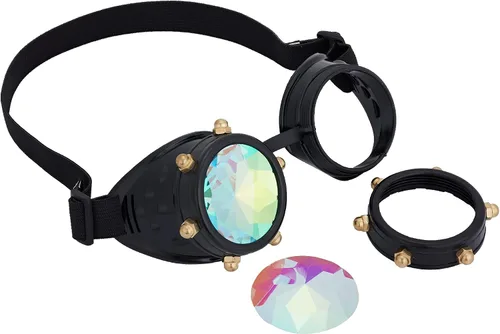 Vista 4 de Gafas de caleidoscopio para Raves Trippy psicodélico Steampunk con lentes de cristal de difracción de prisma arcoíris